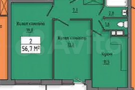 2-ком. кв., 56,7 м², 2/10 эт.
