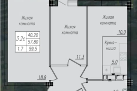 2-к. квартира, 57,9 м², 3/10 эт.