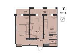 2-к. квартира, 67,1 м², 12/14 эт.