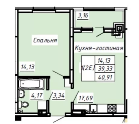 1-к. квартира, 40.91 м², 8/8эт.