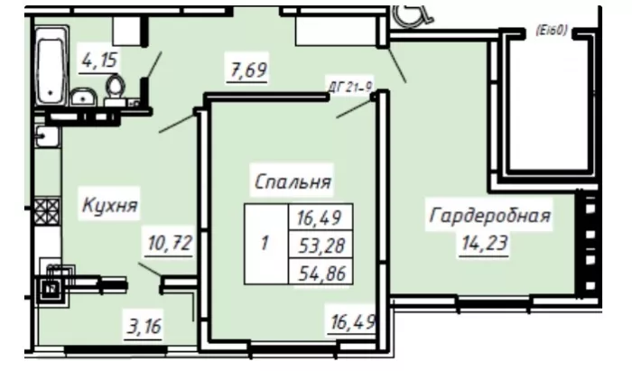 1-к. квартира, 54.86 м², 3/8эт.