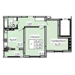 1-к. квартира, 54.86 м², 3/8эт.