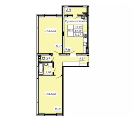 2-к. квартира, 71.27 м², 2/8эт.