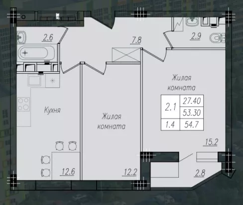 2-к. квартира, 54,7 м², 10/10 эт.