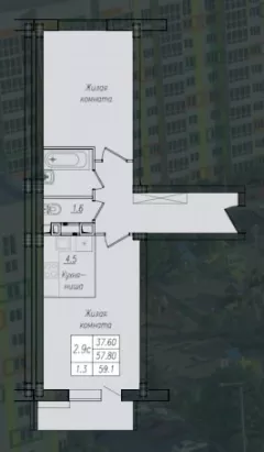 2-к. квартира, 59,1 м², 6/10 эт.