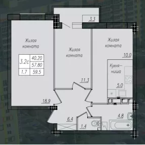 2-к. квартира, 59,5 м², 10/10 эт.
