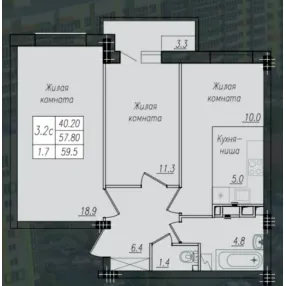 2-к. квартира, 58,7 м², 4/10 эт.