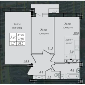 2-к. кв., 42,4 кв.м², 9/10 эт.