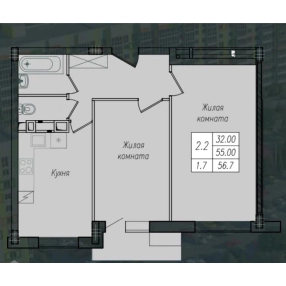 2-к. квартира, 56,6 м², 9/10 эт.