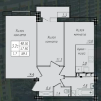 2-к. квартира, 58,7 м², 4/10 эт.